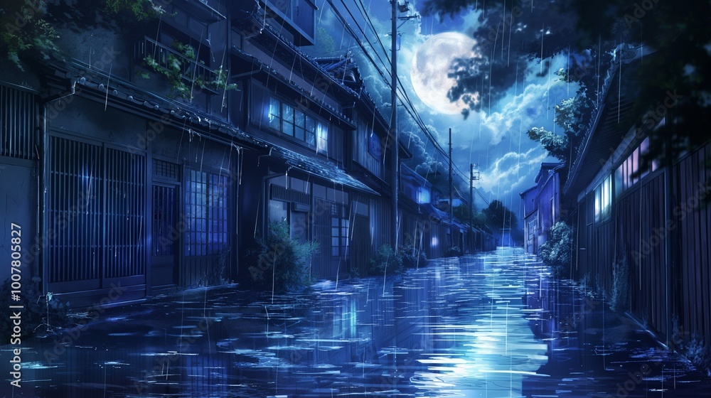 nice anime background for theme, flood in the town nice anime background for theme, flood in the town