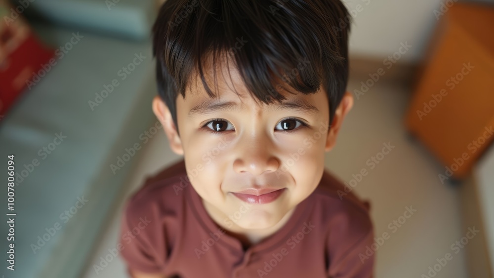 High Angle Asian Child Looking Cute And Guilty High Angle Asian Child Looking Cute And Guilty