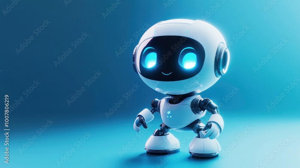 A close-up view of the cheerful Robot stands confidently against a bright turquoise background. Ai generated image A close-up view of the cheerful Robot stands confidently against a bright turquoise background. Ai generated image
