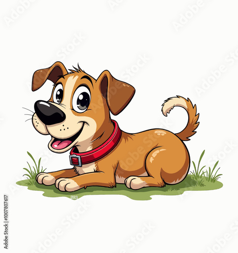 Happy Cartoon Dog Laying on Grass