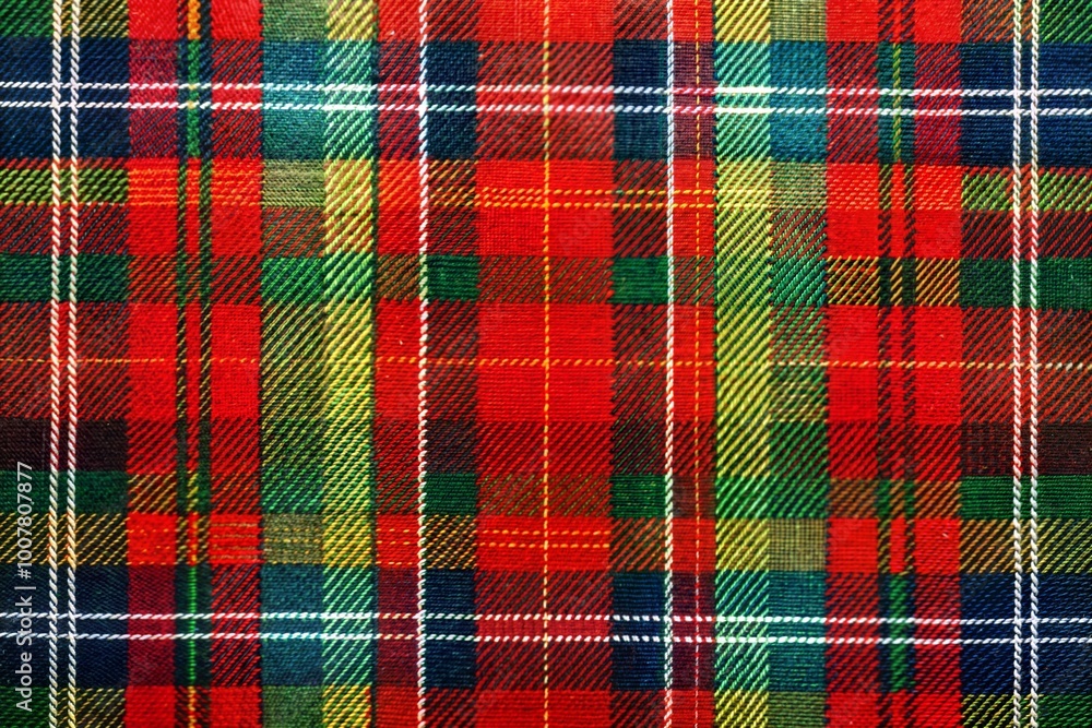 Classic red and green plaid fabric close-up Classic red and green plaid fabric close-up