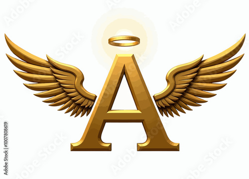 Gold Letter A with Wings and Halos