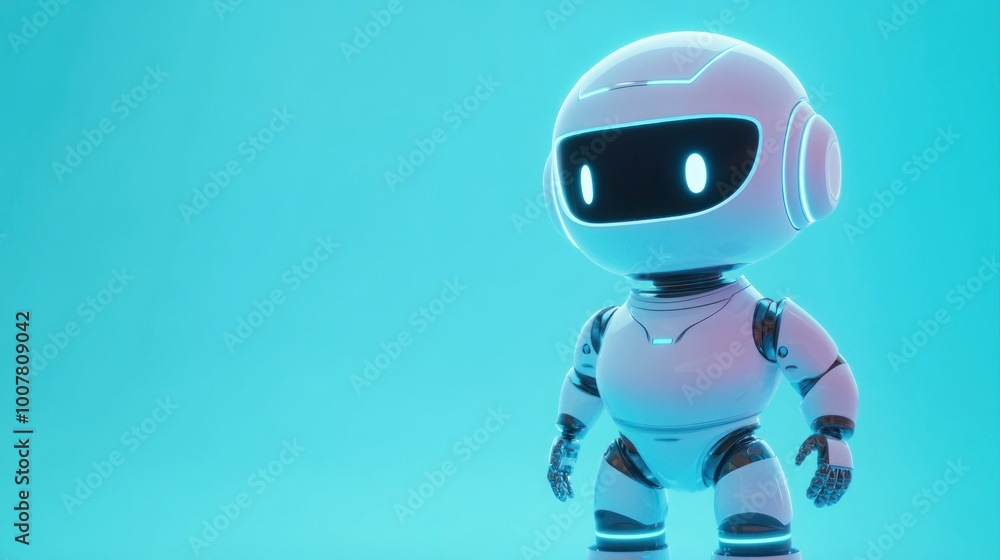 A close-up view of the cheerful Robot stands confidently against a bright turquoise background. Ai generated image A close-up view of the cheerful Robot stands confidently against a bright turquoise background. Ai generated image