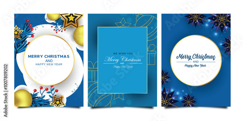 Set of Christmas and New Year greeting cards with xmas decoration