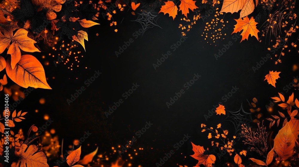 Autumn leaves and sparkles framing a dark background Autumn leaves and sparkles framing a dark background