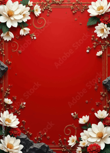 Elegant Red Floral Border with White Dahlias