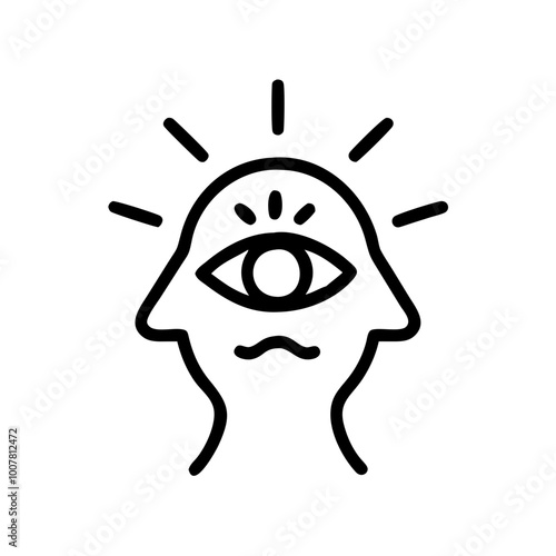 Tarot icon representing spiritual insight with an eye and rays of light
