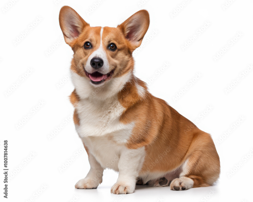 Adorable Corgi with a cheerful expression sitting against a white background. Adorable Corgi with a cheerful expression sitting against a white background.