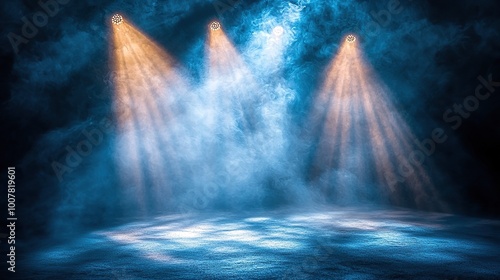 Wallpaper Mural Blue smoke background with three spotlight beams for product photography. Torontodigital.ca