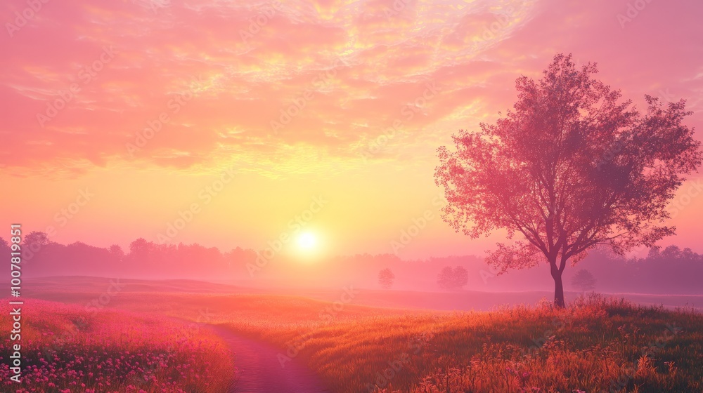 Serene Pink Sunrise, a breathtaking morning scene showcasing a gentle pink sky, enveloping the landscape in a warm glow, heralding the promise of a beautiful day. Serene Pink Sunrise, a breathtaking morning scene showcasing a gentle pink sky, enveloping the landscape in a warm glow, heralding the promise of a beautiful day.