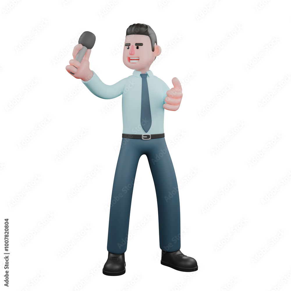 3D Economic Financial Analyst Male. A male financial analyst is standing while looking at the mic in his right hand while his left hand is bent forward. Professional Illustration 3D Economic Financial Analyst Male. A male financial analyst is standing while looking at the mic in his right hand while his left hand is bent forward. Professional Illustration