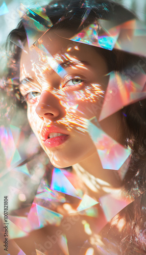 Use a kaleidoscope or crystal prism filter to distort and multiply the model's image, creating a psychedelic effect