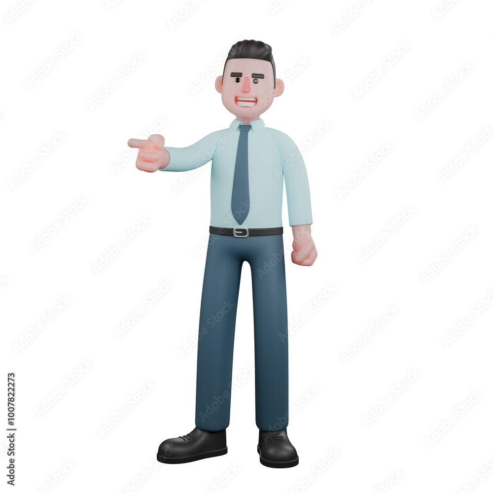 Professional Male in 3D. A male financial analyst is standing with his right hand pointing forward. Cartoon Illustration Professional Male in 3D. A male financial analyst is standing with his right hand pointing forward. Cartoon Illustration