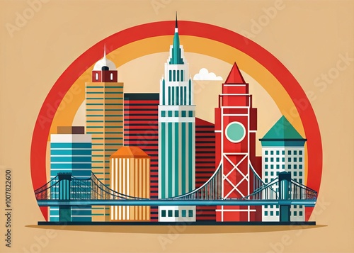 Vibrant stylized representation of a iconic Cincinnati symbol, featuring a bold and modern design, set against a photo