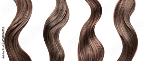 High-Quality PNG of Brown shiny hair wave, Isolated on White Background – High Resolution