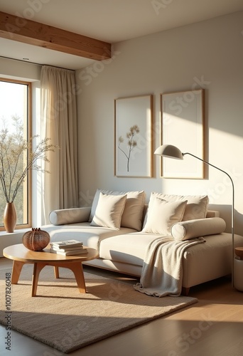 Cozy Minimalist Interior: Perfect Blend of Comfort and Style with Natural Textures and Soft Lighting photo