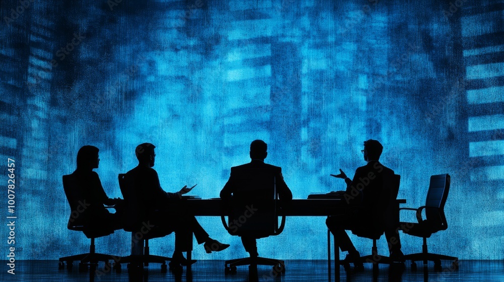 Business Meeting Silhouettes in Modern Office Setting Business Meeting Silhouettes in Modern Office Setting