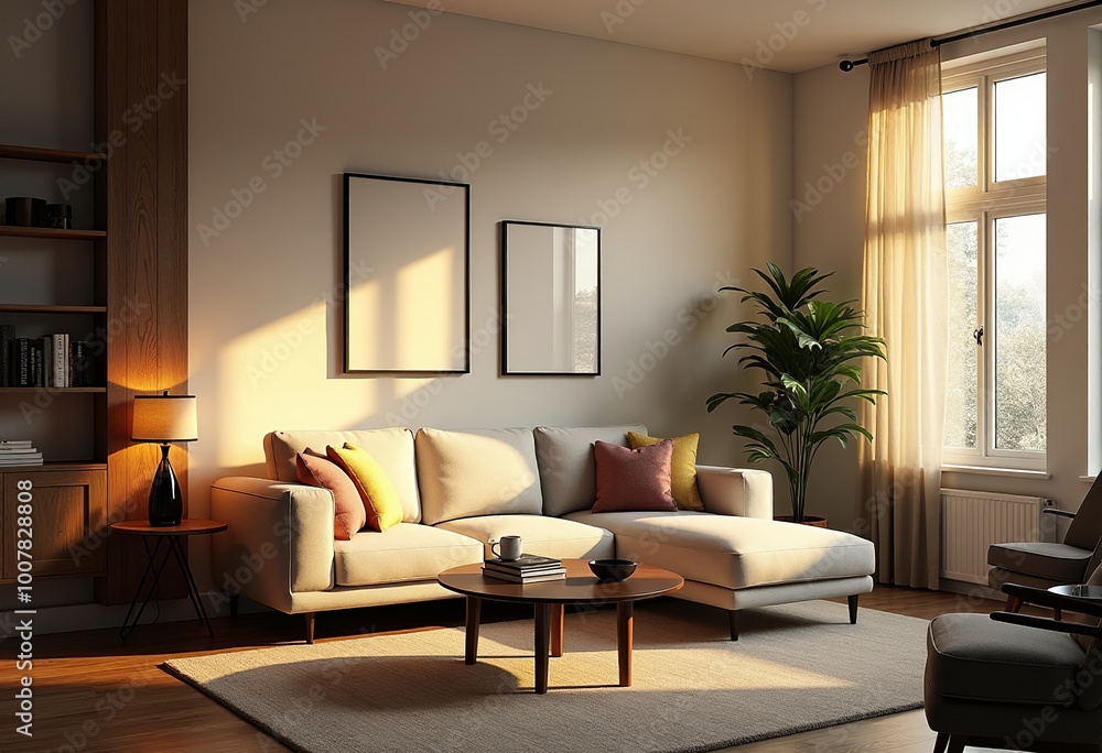 Harmonious Hues: A Living Room Bathed in Layered Lighting, Showcasing a Perfect Blend of Warm, Neutral, and Cool Tones. Harmonious Hues: A Living Room Bathed in Layered Lighting, Showcasing a Perfect Blend of Warm, Neutral, and Cool Tones.
