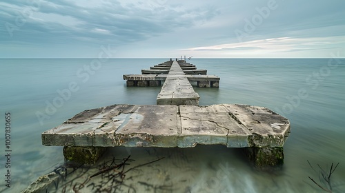 Fototapeta Naklejka Na Ścianę i Meble -  Old abandoned stone fishing pier on the coast of the Baltic Sea in Kolobrzeg.