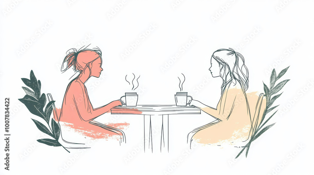 custom made wallpaper toronto digitalTwo women enjoy a cup of coffee together.