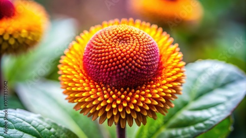 Close up of Spilanthes acmella flower with vibrant colors and intricate details, Spilanthes acmella photo