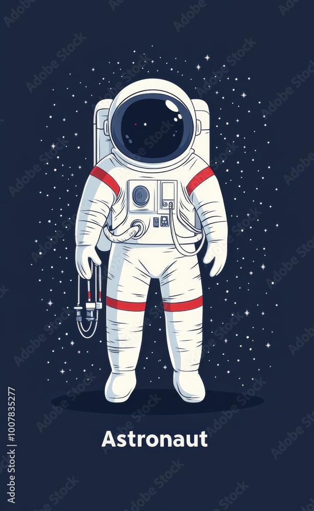 A flat design illustration of an astronaut suit with the name A flat design illustration of an astronaut suit with the name
