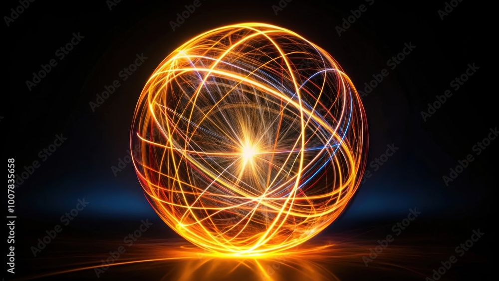 Radiant orb of light trails intersecting on a black background , Abstract, geometric, light trails, darkness Radiant orb of light trails intersecting on a black background , Abstract, geometric, light trails, darkness