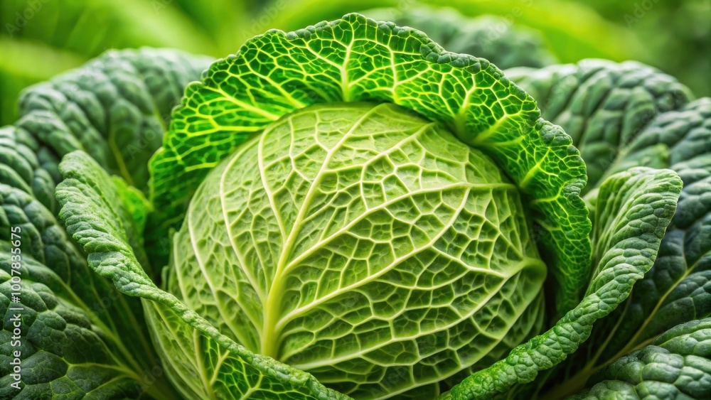 Fototapeta premium Close up of a fresh head of cabbage , cabbage, vegetable, food, texture, green, organic, healthy, leafy, farm, market