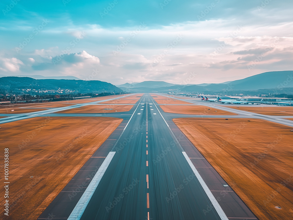 Fototapeta premium International Airport Runway: A Long, Straight Path to the Sky