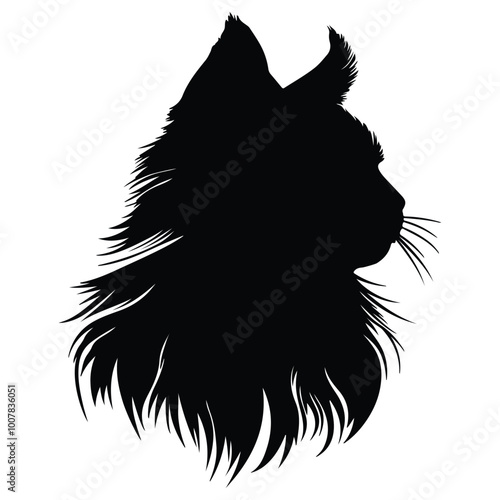 Black silhouette of cat head icon isolated white background