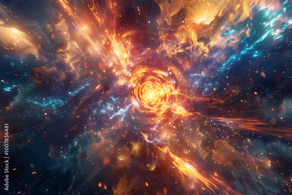 Fototapeta premium A stunning cosmic explosion of vibrant colors and swirling gases, evoking a sense of wonder and mystery in the vast universe.