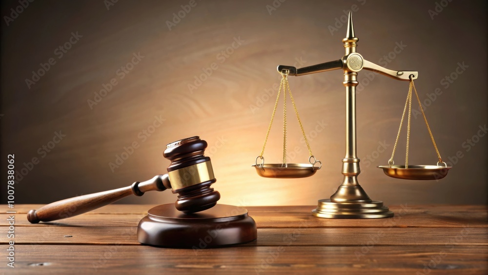 Legal concept with judicial gavel and scales of justice on a desk, fairness, law, legal system, justice, judgment, court Legal concept with judicial gavel and scales of justice on a desk, fairness, law, legal system, justice, judgment, court