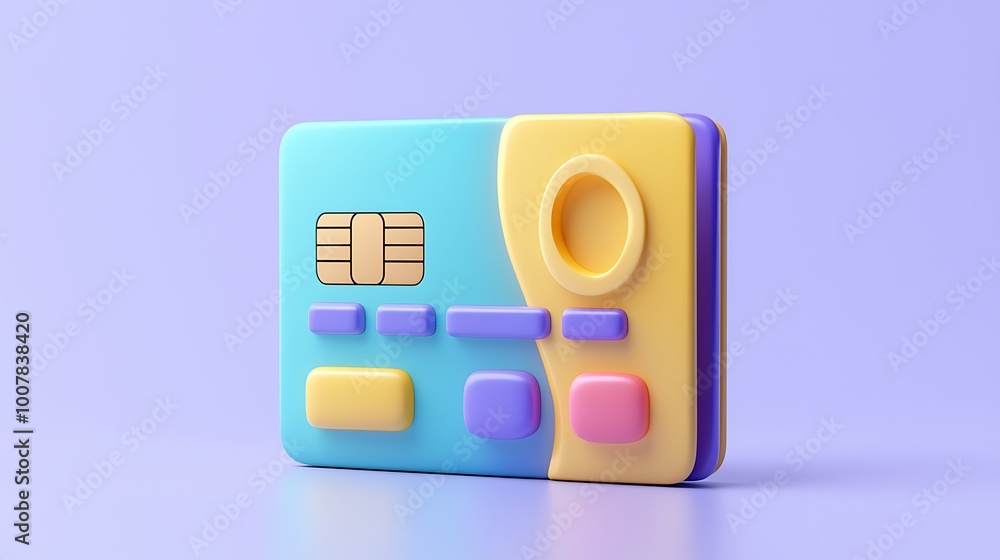 A playful 3D cartoon credit card, capturing the essence of digital shopping and finance. A playful 3D cartoon credit card, capturing the essence of digital shopping and finance.