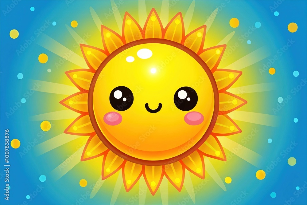 Adorable cartoon sun smiling wide, designed in kawaii doodle style. Featuring vibrant colors, this cheerful weather icon radiates warmth and brightness, perfect for any project. Adorable cartoon sun smiling wide, designed in kawaii doodle style. Featuring vibrant colors, this cheerful weather icon radiates warmth and brightness, perfect for any project.