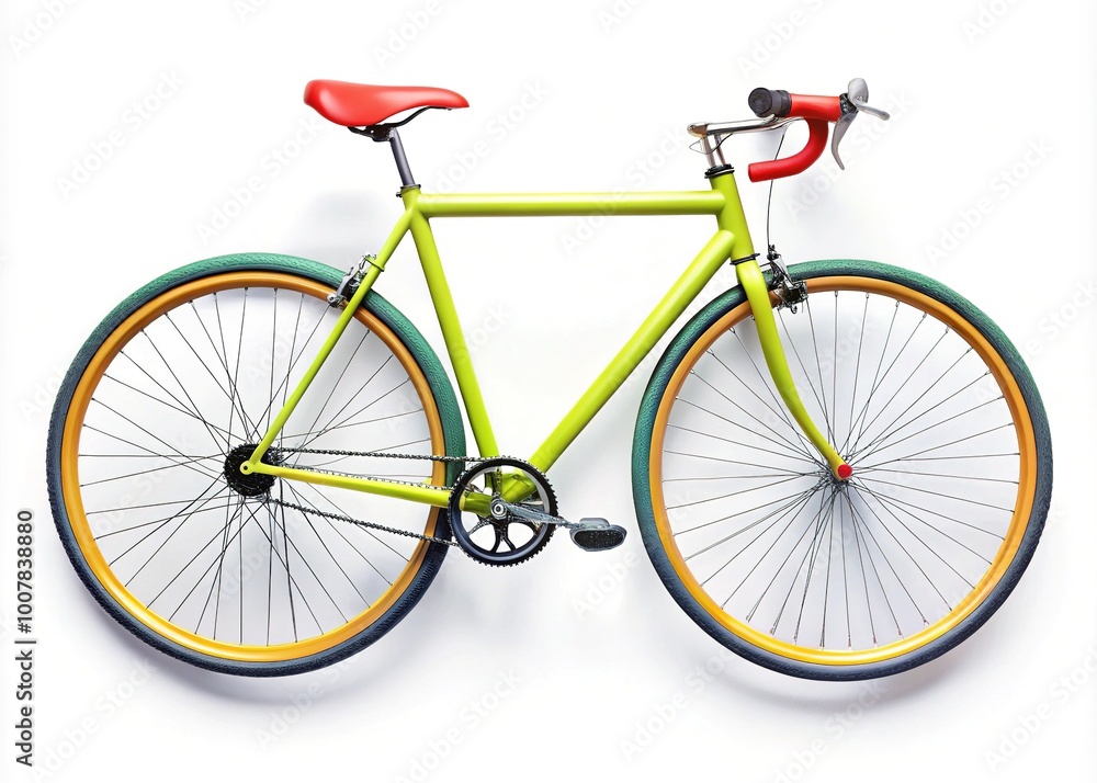 Obraz premium Aerial perspective of a bicycle, set against a pure white background, perfect for creative design and illustration needs. Capture its form uniquely and artistically.