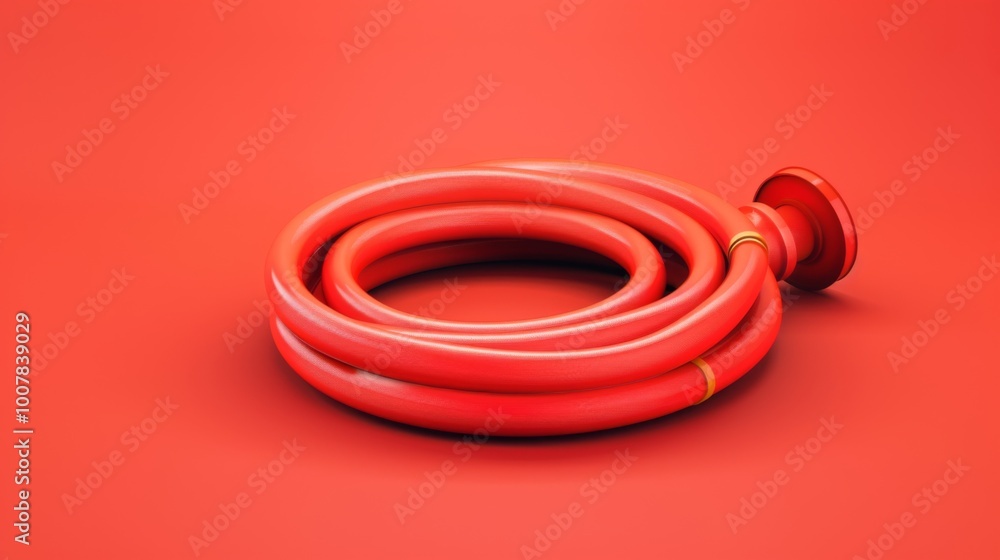Minimalist 3D Fire Hose on Red Background Minimalist 3D Fire Hose on Red Background