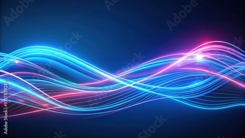Abstract rendering of glowing wavy lines on blue background, , rendering, abstract, modern, minimal, wallpaper