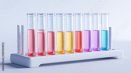 A rack of colorful test tubes, brimming with vibrant liquids, ready for scientific research.