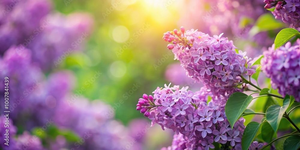 Fototapeta premium Lush garden with soft purple lilac blooms creating a vibrant display , Lilac, blooms, garden, spring, flowers, delicate