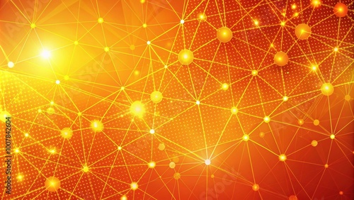 Abstract geometric background of connecting dots in orange and yellow , technology, futuristic, digital, network, futuristic