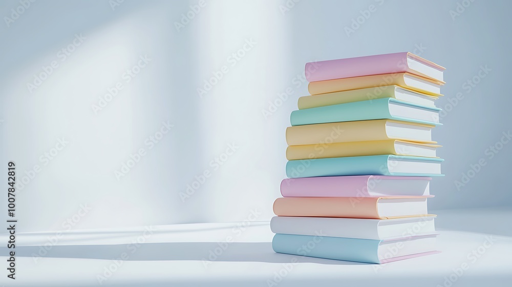 A stack of colorful books on a white background, symbolizing education, literature, and minimalist design. A stack of colorful books on a white background, symbolizing education, literature, and minimalist design.