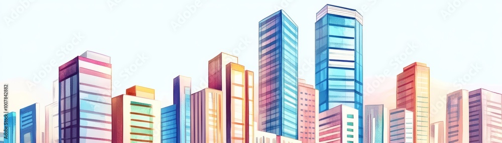 Luxury highrise buildings, urban upscale community, copy space, flat design illustration Luxury highrise buildings, urban upscale community, copy space, flat design illustration