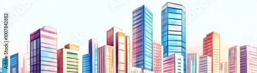 Wallpaper Mural Luxury highrise buildings, urban upscale community, copy space, flat design illustration Torontodigital.ca