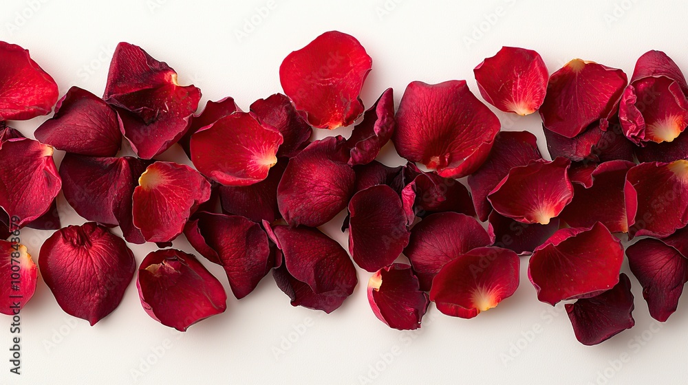 Red rose petals on white background. Red rose petals on white background.
