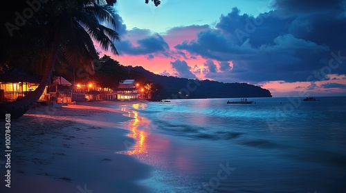 The beach view is pleasant, with magical iluminated light photo