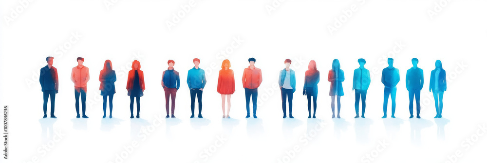 Silhouettes of diverse people in a line. Silhouettes of diverse people in a line.