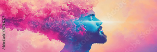 Wallpaper Mural Man with pink and purple clouds emerging from his head. Torontodigital.ca