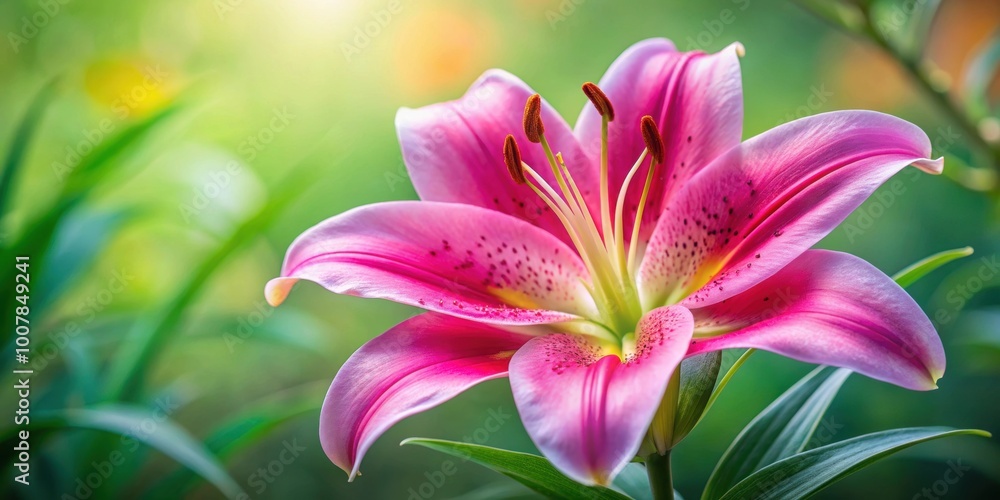 Fototapeta premium Closeup of a beautiful pink lily flower, pink, lily, flower, closeup,beautiful, vibrant, petal, bloom, botanical, nature