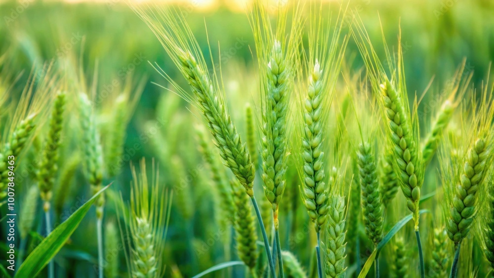 Green wheat ears swaying in a vibrant field , agriculture, growth, nature, farm, crop, organic, fresh, harvest Green wheat ears swaying in a vibrant field , agriculture, growth, nature, farm, crop, organic, fresh, harvest