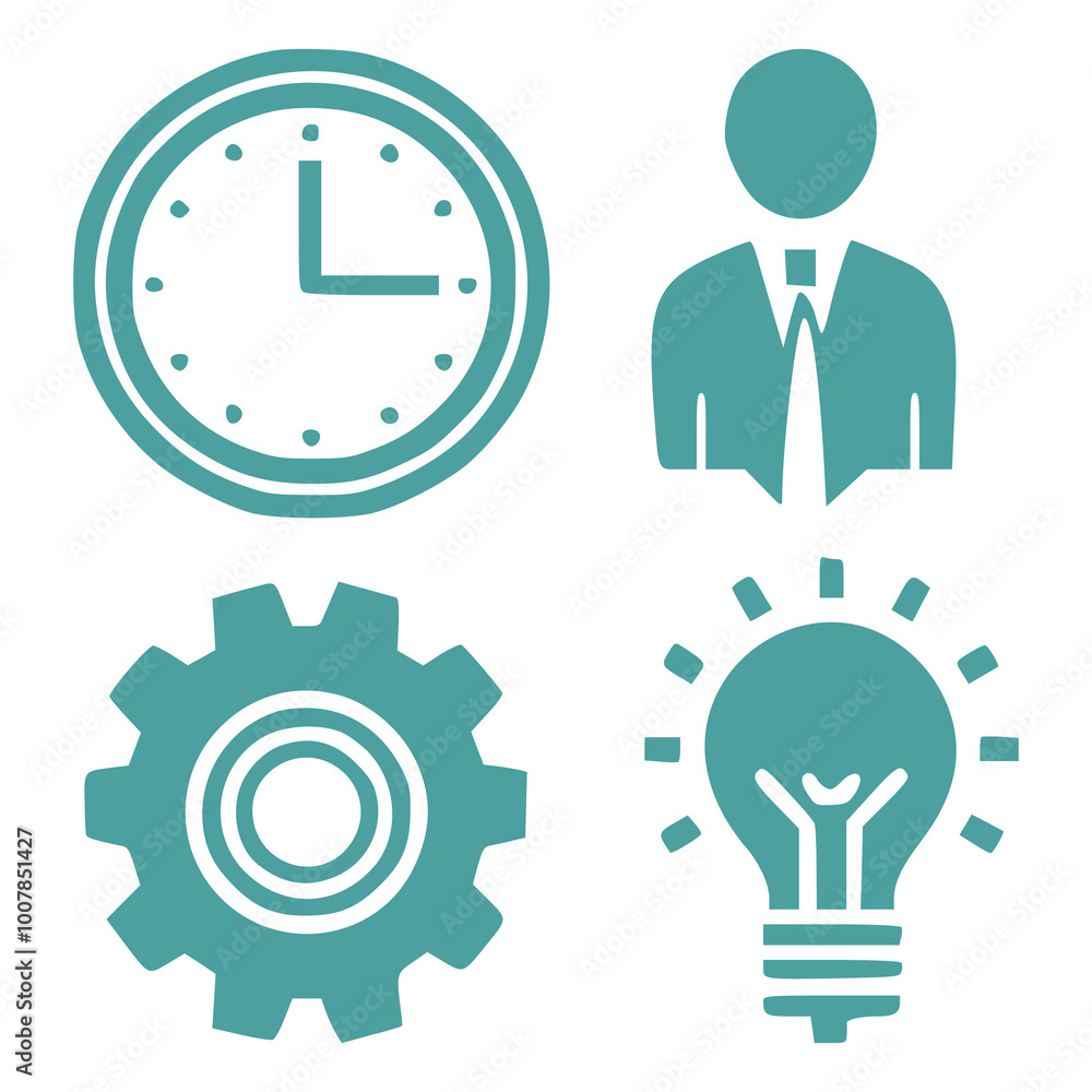 Technology resource Setting, bulb, report, people, clock icons collections blue hand drawing vector illustration stock image generated Ai Technology resource Setting, bulb, report, people, clock icons collections blue hand drawing vector illustration stock image generated Ai